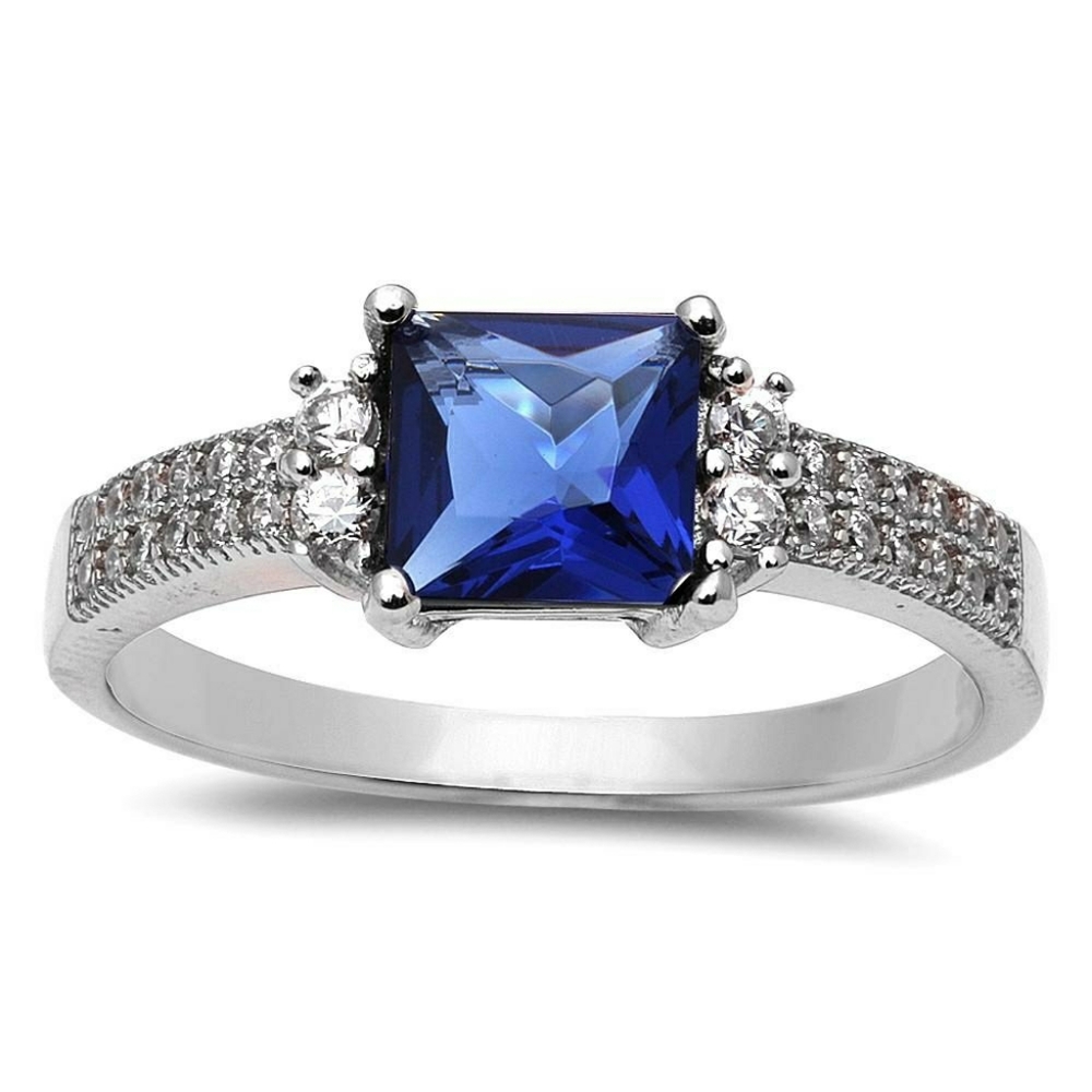 .925 Silver Blue Created Sapphire Women's‎ Engagement Rings